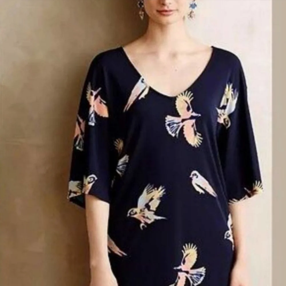 Anthropologie Deletta Fly Away Bird Navy Tunic - Picture 3 of 11
